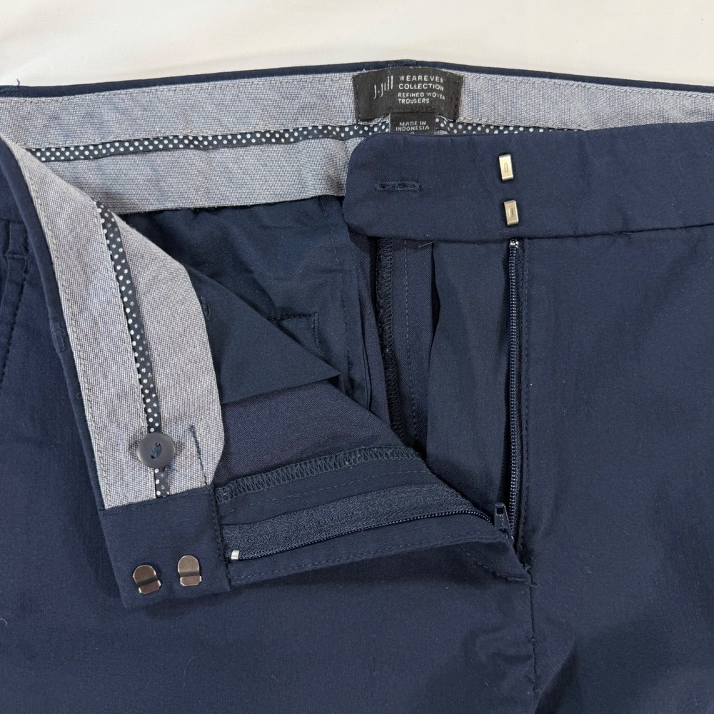J. Jill Wearever Collection Refined Woven Trousers Navy Blue Straight Leg Size 8 - Picture 4 of 9